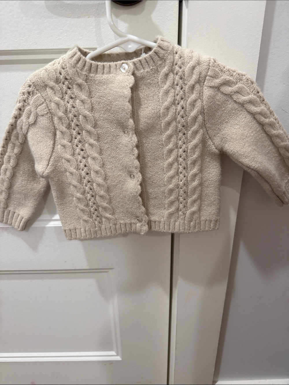 Babidu Cream Cable Knit Baby Cardigan Sweater size 9 mos